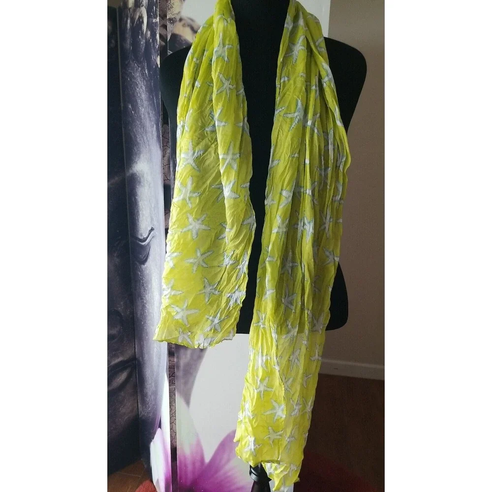 Joy Susan Womens STARFISH Yellow Scarf Wrap Multicolor‎ Made USA 70 x 19 in FUN!